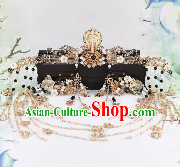 Chinese Handmade Palace Aventurine Hair Crown Hairpins Ancient Princess Hanfu Hair Accessories Headwear for Women