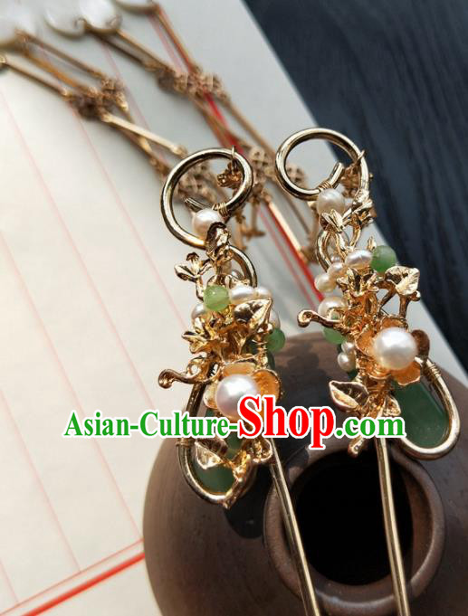 Chinese Handmade Hanfu Hair Clip Jade Hairpins Ancient Palace Princess Hair Accessories Headwear for Women