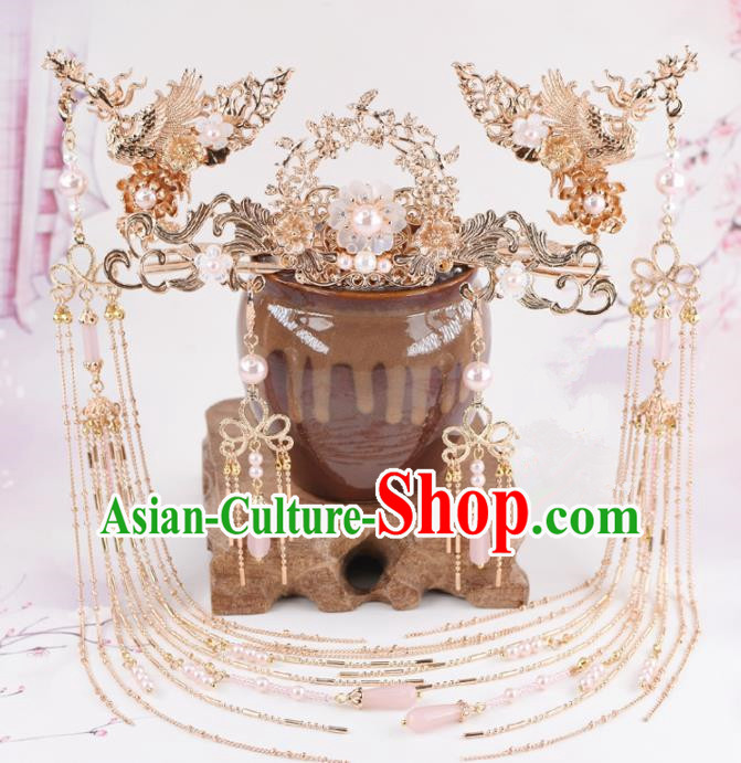 Chinese Handmade Palace Phoenix Coronet Hairpins Ancient Princess Hanfu Hair Accessories Headwear for Women