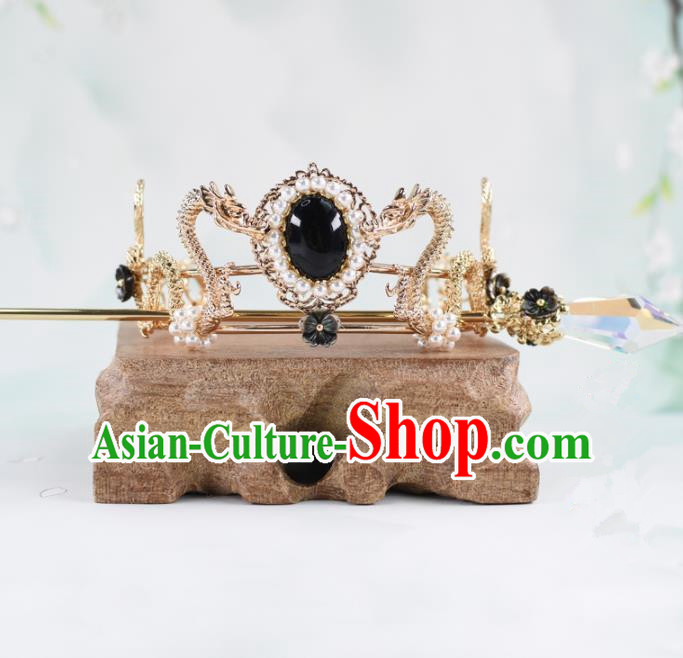 Chinese Traditional Hair Accessories Ancient Swordsman Prince Dragons Hairdo Crown for Men