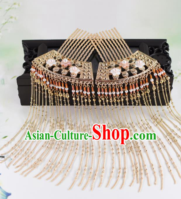 Chinese Handmade Palace Tassel Hair Combs Hairpins Ancient Princess Hanfu Hair Accessories Headwear for Women