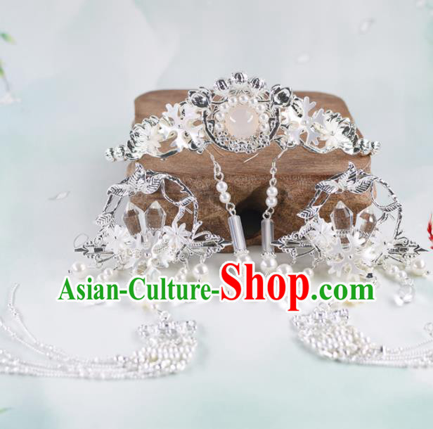 Chinese Handmade Palace Hair Crown Rose Chalcedony Hairpins Ancient Princess Hanfu Hair Accessories Headwear for Women