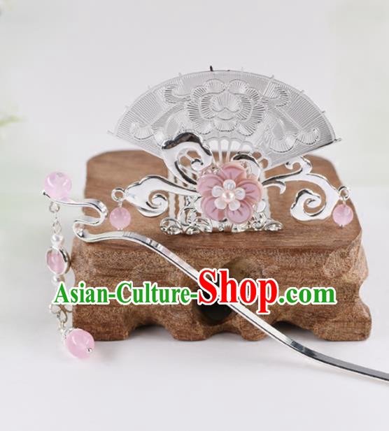 Chinese Handmade Palace Fan Hairpins Ancient Princess Hanfu Hair Accessories Headwear for Women