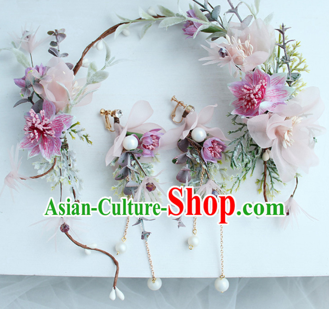 Romantic Princess Handmade Flower Crown and Earrings Set