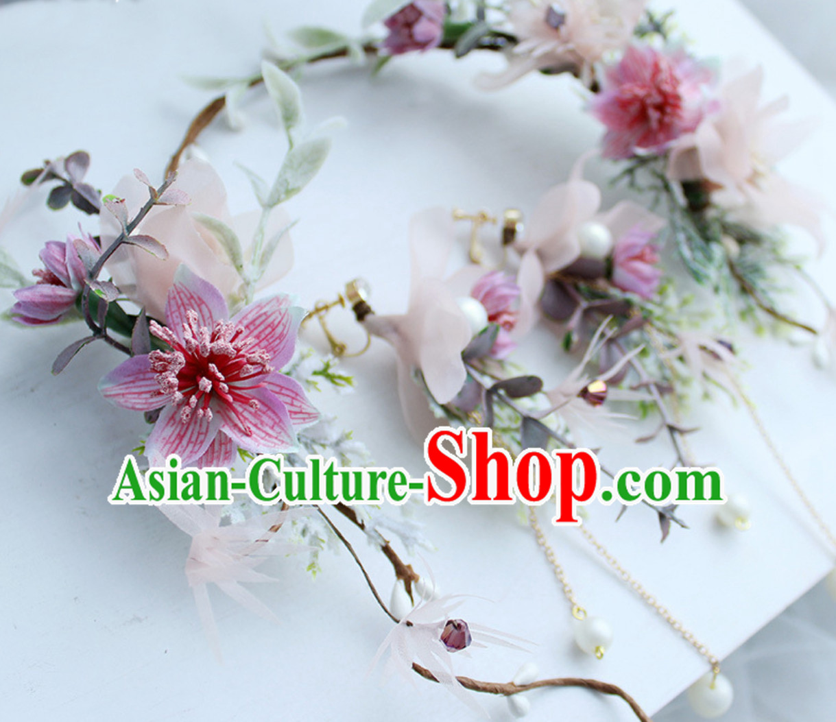 Romantic Princess Handmade Flower Crown and Earrings Set