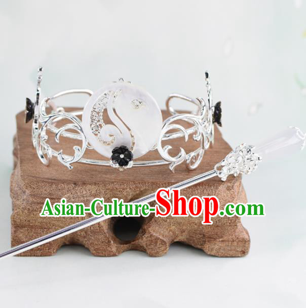 Chinese Traditional Hair Accessories Ancient Swordsman Prince White Jade Hairdo Crown for Men