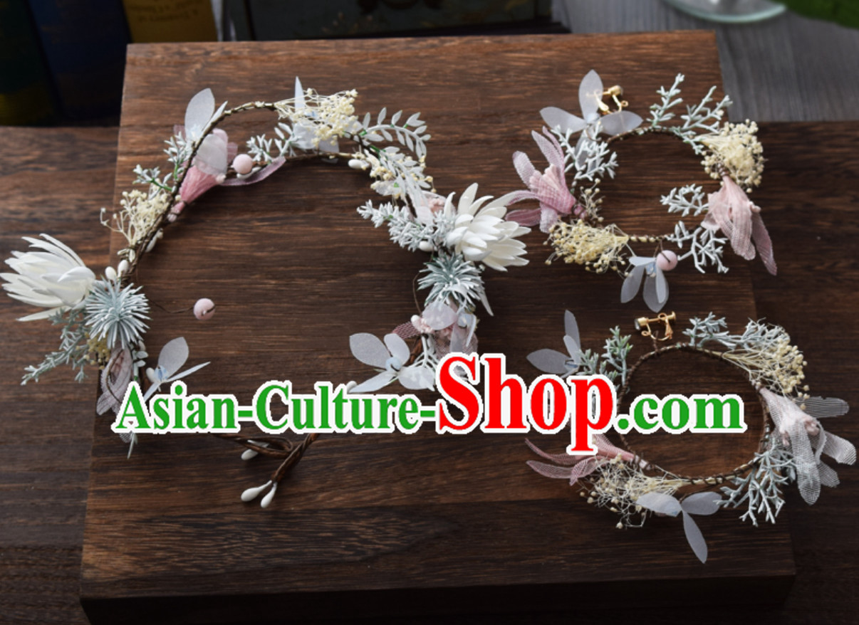 Beautiful Handmade Flower Head Wear Garland Hair Decoration and Earrings for Women