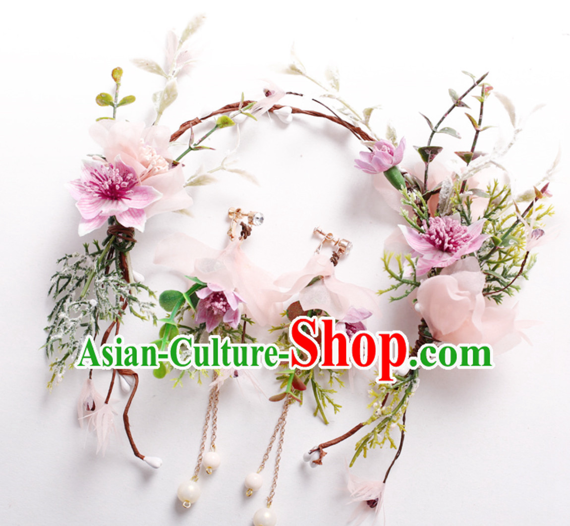 Romantic Handmade Garland Hair Decoration and Earring Full Set for Girls