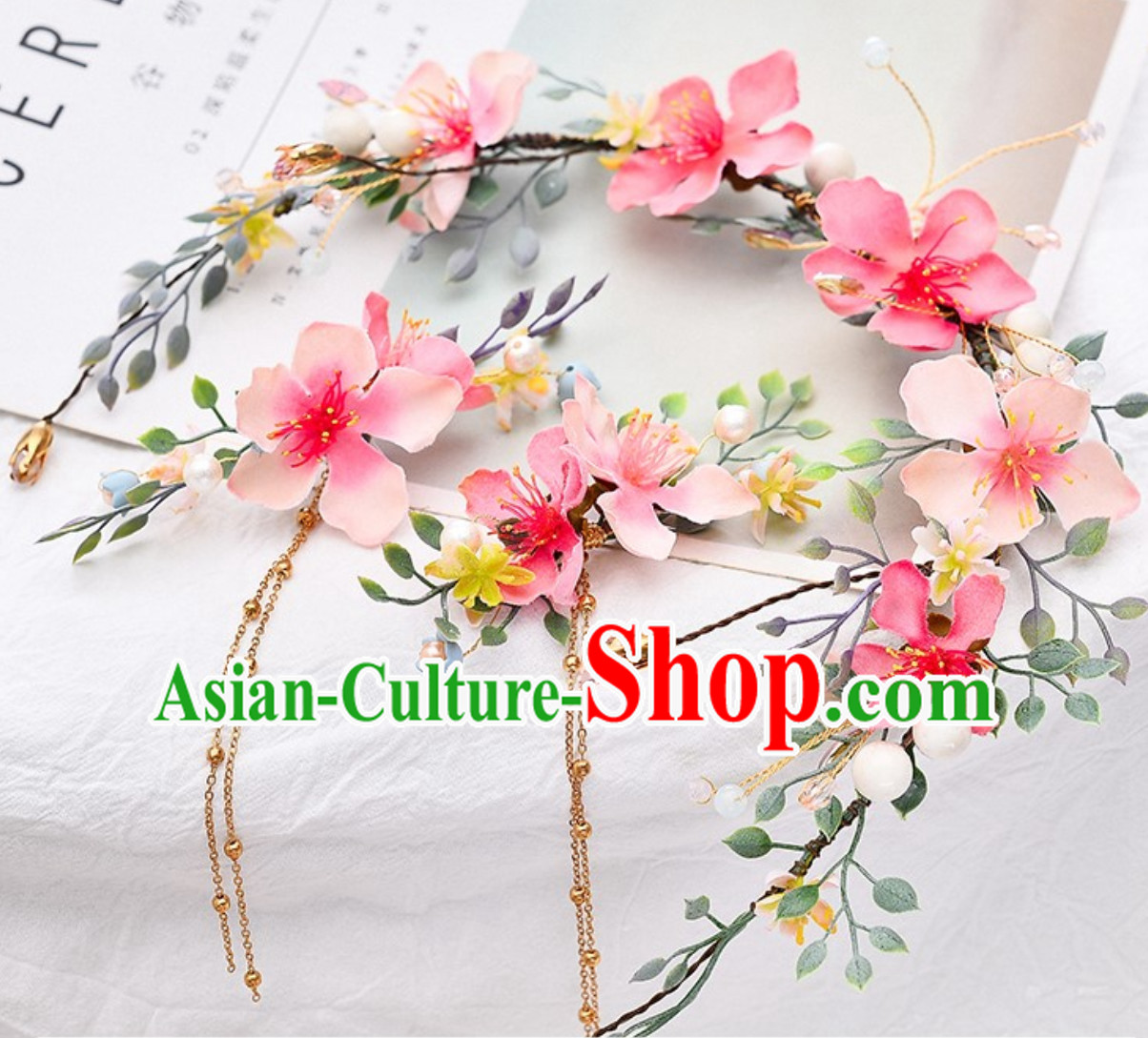 Romantic Handmade Pink Garland Hair Decoration and Earring Full Set for Girls