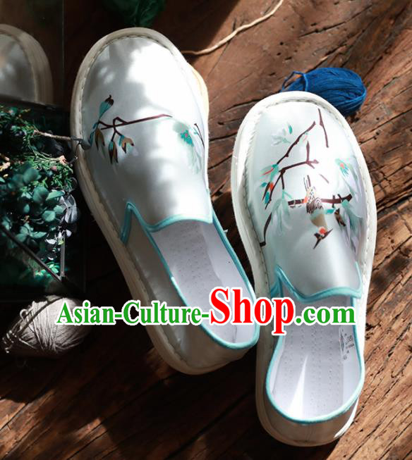 Chinese Handmade Blue Satin Shoes Traditional National Shoes Ancient Princess Embroidered Hanfu Shoes for Women