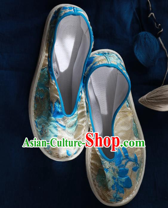 Chinese Handmade Beige Shoes Traditional National Shoes Ancient Princess Embroidered Hanfu Shoes for Women