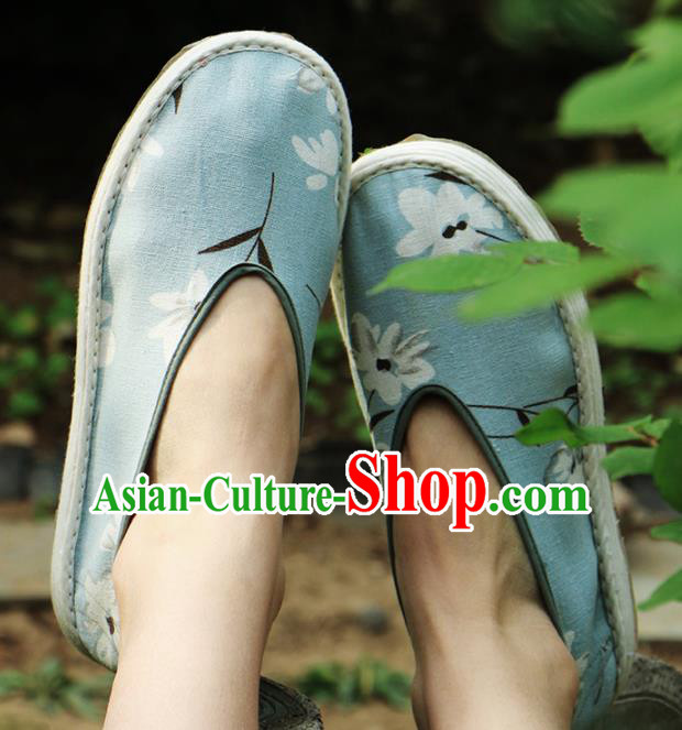 Chinese Handmade Blue Cloth Shoes Traditional National Shoes Ancient Hanfu Shoes for Women