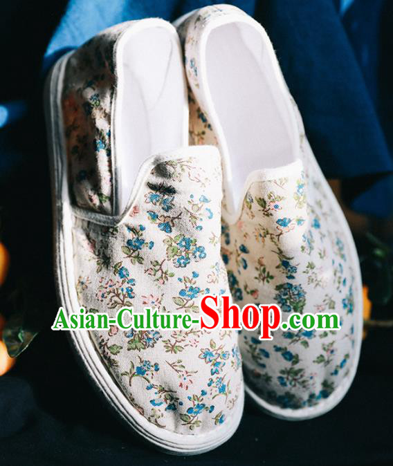 Chinese Handmade Printing White Cloth Shoes Traditional National Shoes Ancient Hanfu Shoes for Women