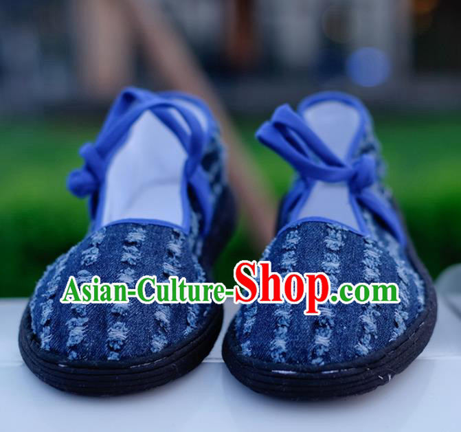 Chinese Handmade Navy Cloth Shoes Traditional National Shoes Ancient Hanfu Shoes for Women