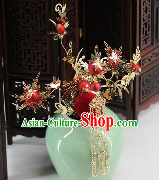 Chinese Handmade Palace Red Venonat Hairpins Ancient Princess Hanfu Hair Accessories Headwear for Women