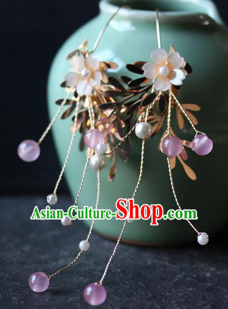 Handmade Chinese Classical Flowers Earrings Ancient Palace Hanfu Ear Accessories for Women