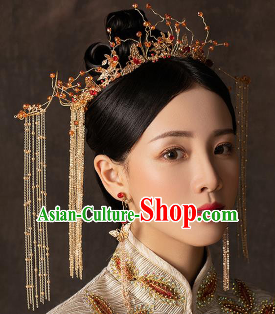 Chinese Handmade Palace Tassel Phoenix Coronet Hairpins Ancient Princess Hanfu Hair Accessories Headwear for Women