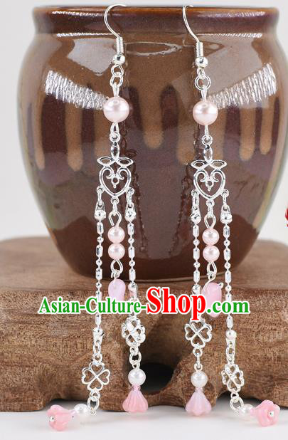 Handmade Chinese Classical Tassel Pink Earrings Ancient Palace Hanfu Ear Accessories for Women