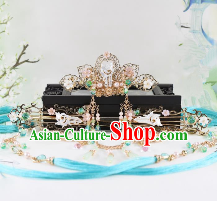 Chinese Handmade Palace Shell Hair Comb Hairpins Ancient Princess Hanfu Hair Accessories Headwear for Women