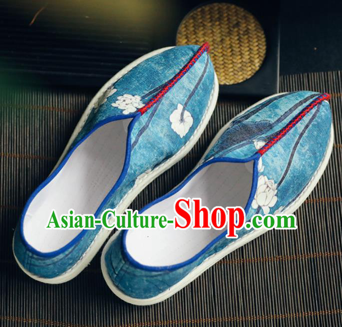 Chinese Handmade Cloth Shoes Traditional National Shoes Ancient Princess Blue Hanfu Shoes for Women