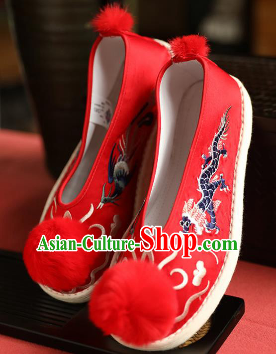 Chinese Handmade Wedding Red Cloth Shoes Traditional National Shoes Ancient Princess Embroidered Hanfu Shoes for Women