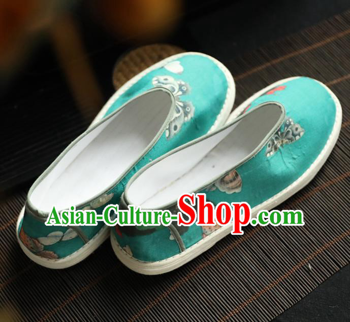 Chinese Handmade Green Cloth Shoes Traditional National Shoes Ancient Princess Hanfu Shoes for Women