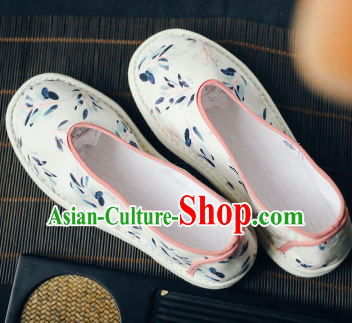 Chinese Handmade White Cloth Shoes Traditional National Shoes Ancient Princess Hanfu Shoes for Women
