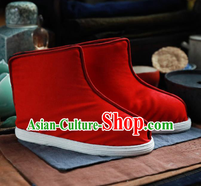 Chinese Handmade Red Cloth Boots Traditional National Shoes Ancient Princess Hanfu Shoes for Women