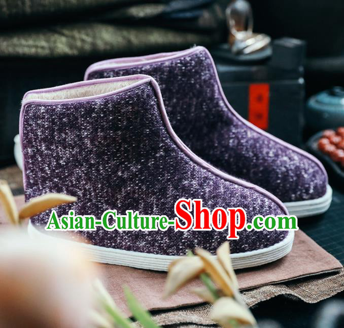 Chinese Handmade Purple Cloth Boots Traditional National Shoes Ancient Princess Hanfu Shoes for Women