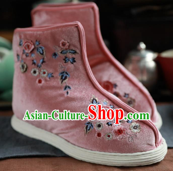 Chinese Handmade Pink Cloth Boots Traditional National Shoes Ancient Princess Hanfu Shoes for Women