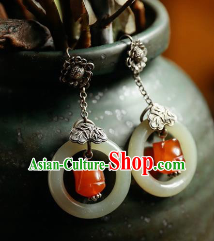 Handmade Chinese Classical Jade Earrings Ancient Palace Hanfu Ear Accessories for Women