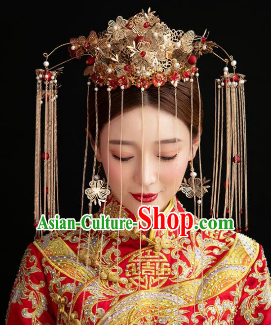 Chinese Handmade Palace Queen Phoenix Coronet Hairpins Ancient Hair Accessories Headwear for Women