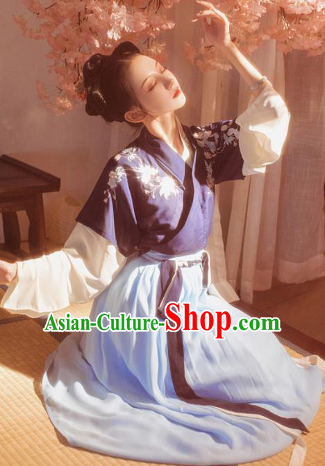 Chinese Traditional Tang Dynasty Court Lady Historical Costume Ancient Peri Embroidered Hanfu Dress for Women