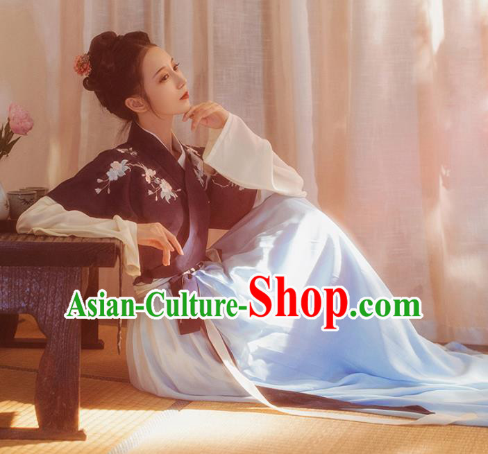 Chinese Traditional Tang Dynasty Court Lady Historical Costume Ancient Peri Embroidered Hanfu Dress for Women