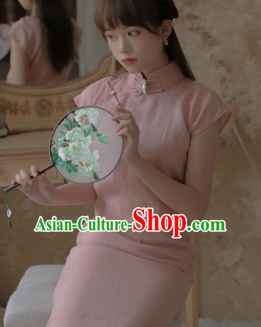 Chinese Classical National Pink Cheongsam Traditional Tang Suit Qipao Dress for Women