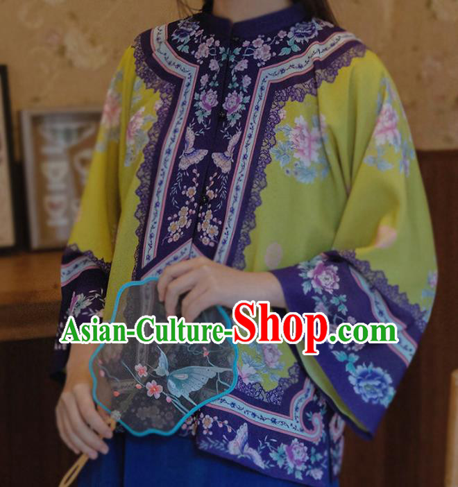 Chinese National Classical Embroidered Yellow Blouse Traditional Tang Suit Upper Outer Garment for Women