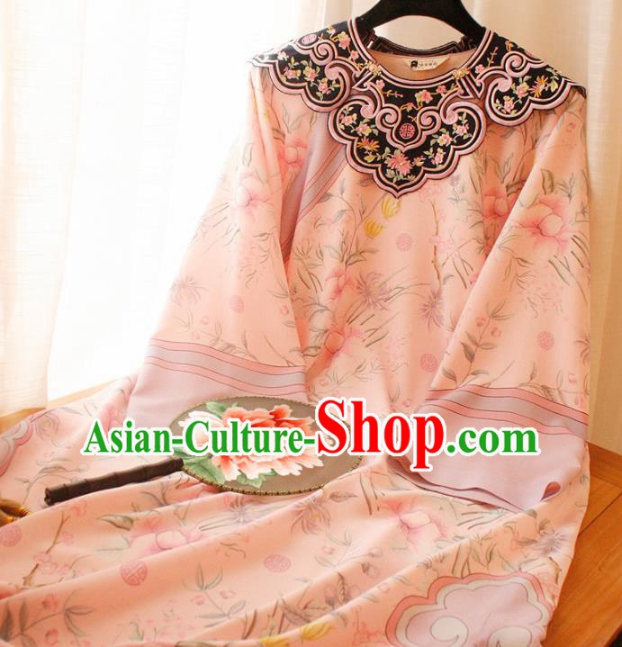 Chinese National Printing Pink Cheongsam Traditional Classical Tang Suit Qipao Dress for Women