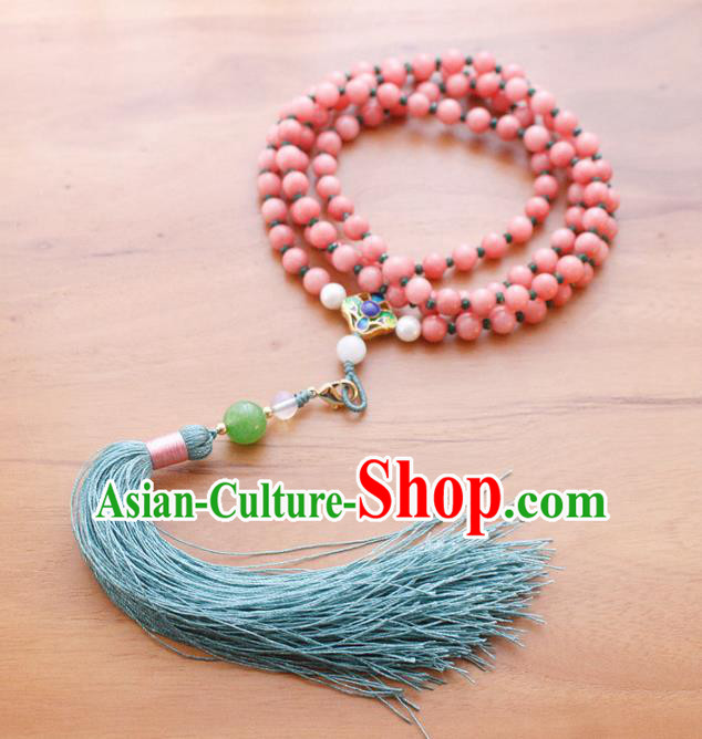 Chinese Handmade Palace Pink Beads Accessories Ancient Queen Tassel Brooch Headwear for Women