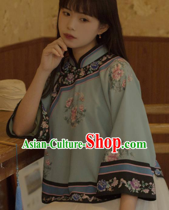 Chinese National Classical Green Blouse Traditional Tang Suit Upper Outer Garment for Women