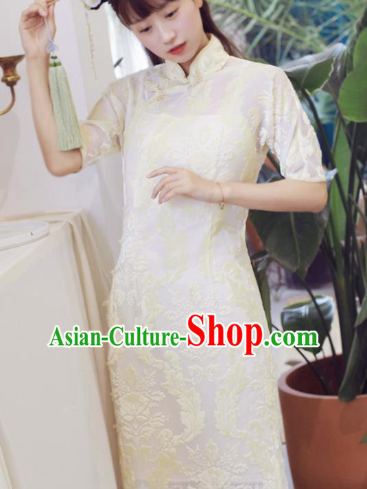 Traditional Chinese National Embroidered White Cheongsam Classical Tang Suit Qipao Dress for Women