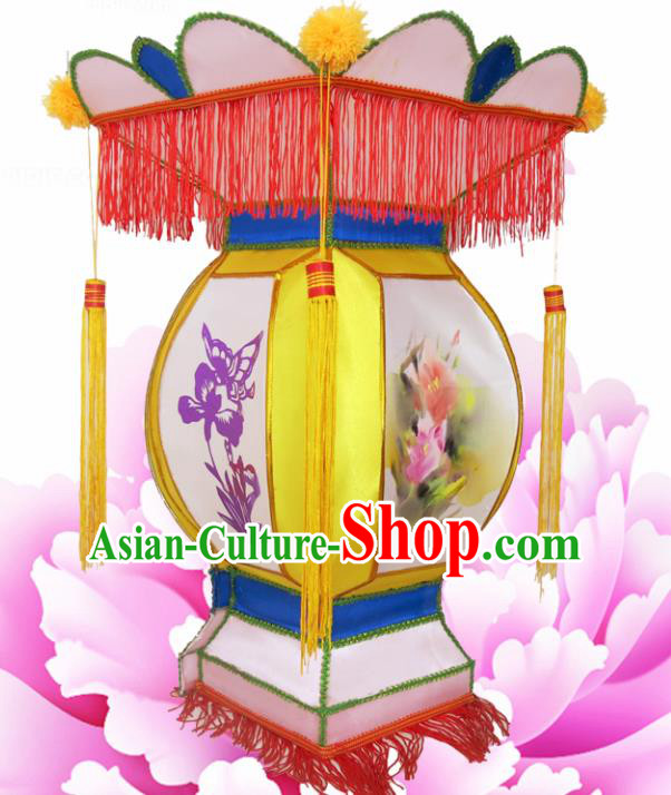 Handmade Chinese Palace Lanterns Traditional Printing Orchid Yellow Lantern Ancient Ceiling Lamp