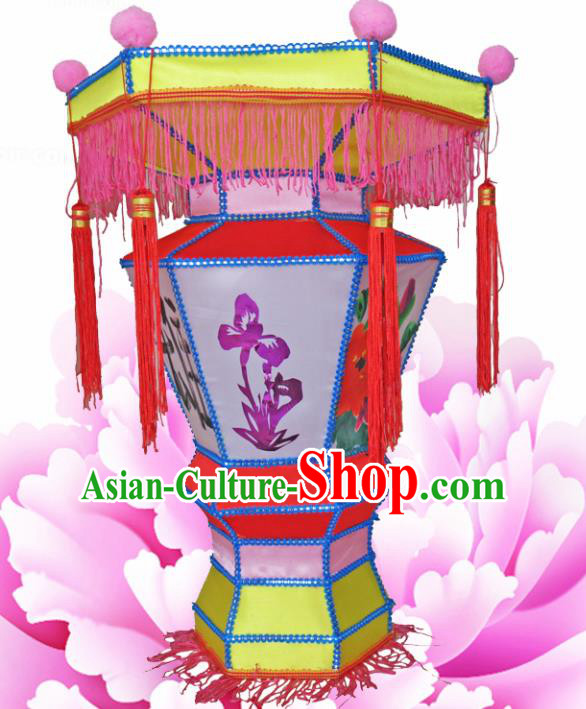 Handmade Chinese Palace Lanterns Traditional Printing Orchid Red Lantern Ancient Ceiling Lamp