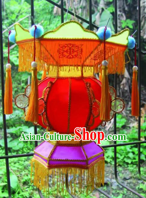 Chinese Handmade Yellow Tassel Palace Lanterns Traditional New Year Lantern Ancient Ceiling Lamp