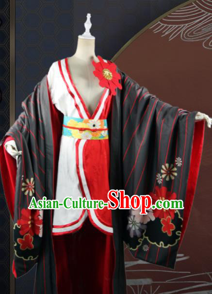 Chinese Traditional Cosplay Peri Queen Costume Ancient Swordswoman Black Hanfu Dress for Women