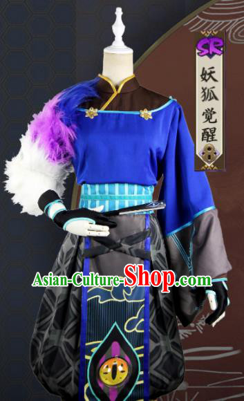 Chinese Traditional Cosplay Taoist Priest Blue Costume Ancient Swordsman Hanfu Clothing for Men