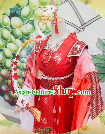 Chinese Traditional Cosplay Swordswoman Wedding Costume Ancient Tang Dynasty Princess Red Hanfu Dress for Women