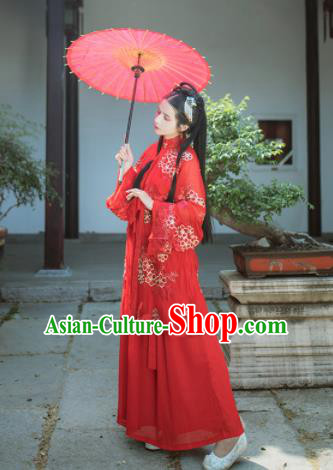 Chinese Traditional Ming Dynasty Wedding Costume Ancient Nobility Lady Red Hanfu Dress for Women