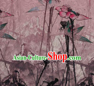 Chinese Traditional Satin Fabric Material Classical Lotus Pattern Design Pink Brocade Cheongsam Silk Fabric