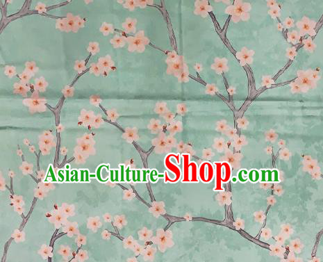 Chinese Traditional Satin Fabric Material Classical Plum Blossom Pattern Design Green Brocade Cheongsam Silk Fabric