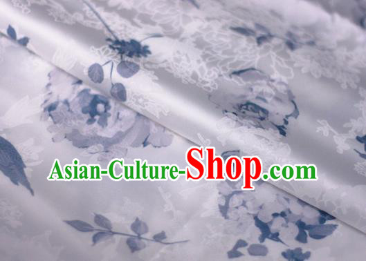 Chinese Traditional Satin Fabric Material Classical Pattern Design White Brocade Cheongsam Silk Fabric